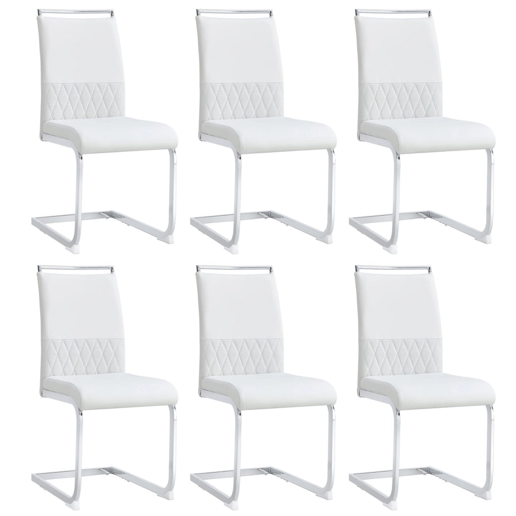 Sedie da Pranzo Set 6 Pezzi ¨C Xylo ¨C Schienale Alto Imbottito, Ecopelle e Tessuto, Bianco