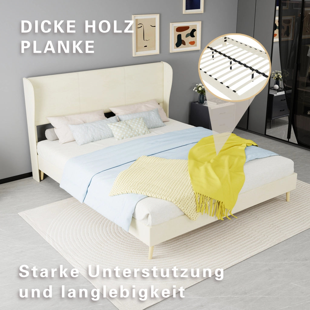 letto imbottito tessuto metallo beige 160 x 200 cm