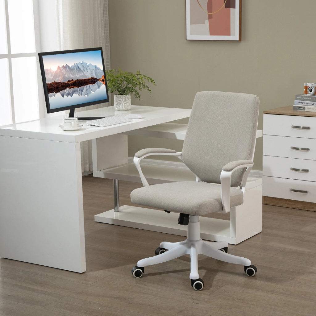 Sedia da ufficio ergonomica con supporto lombare, altezza regolabile fino a 120 kg, colore beige, per ufficio e home office.