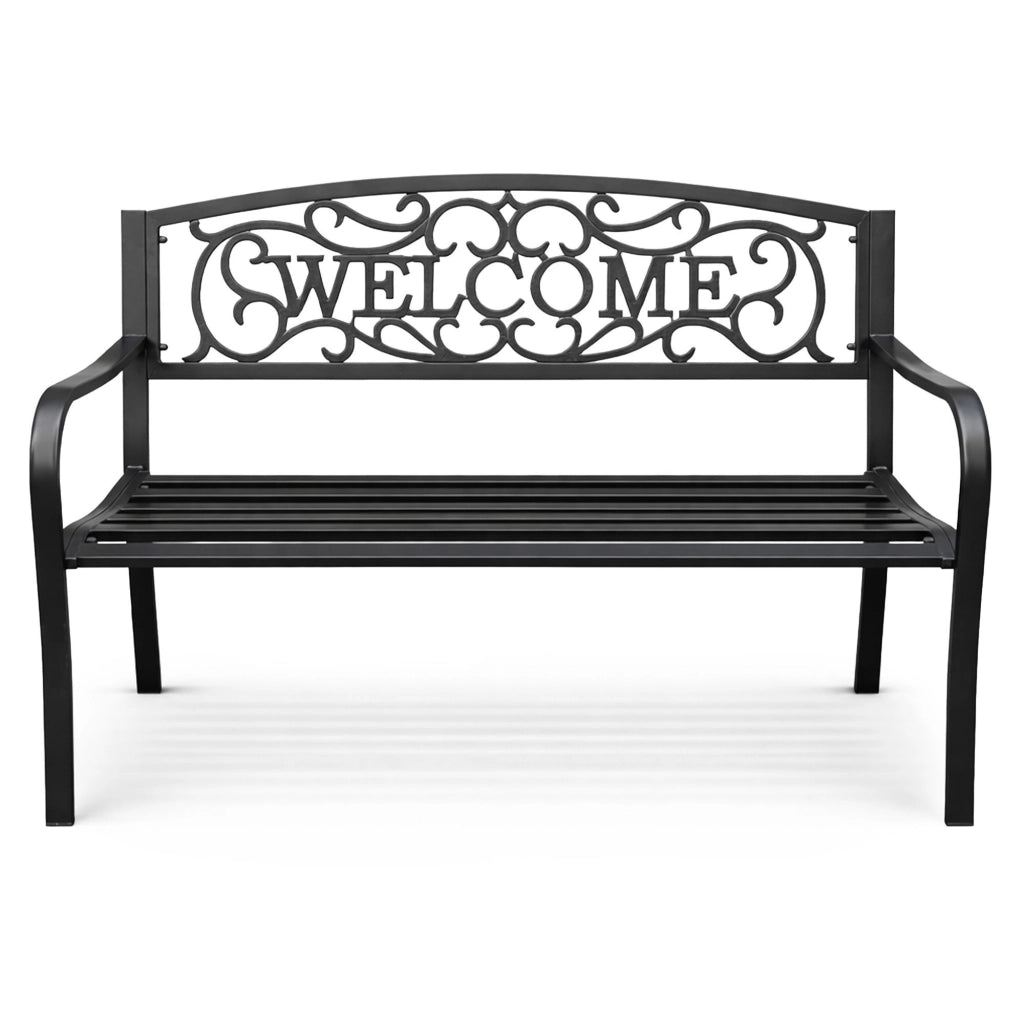 Panchina da giardino nera IRYS con gambe in acciaio e schienale in ghisa larghezza 127 cm