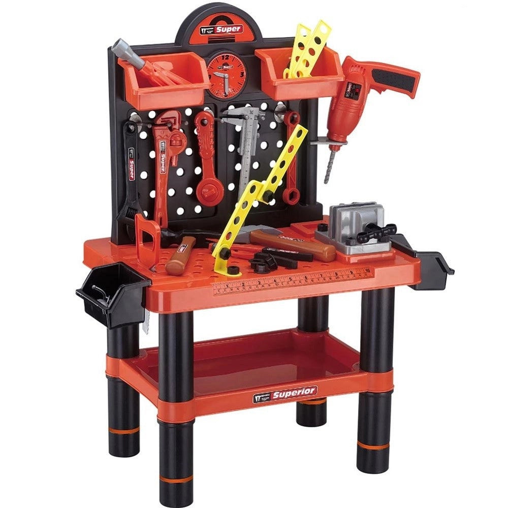 Trade Shop - Banco Da Lavoro Per Bambini 54 Pezzi Attrezzi E Accessori Con Trapano Giocattolo -