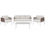 Divano da Giardino 5 Posti Bianco e Marrone Alluminio 5 Posti con Cuscini Moderni