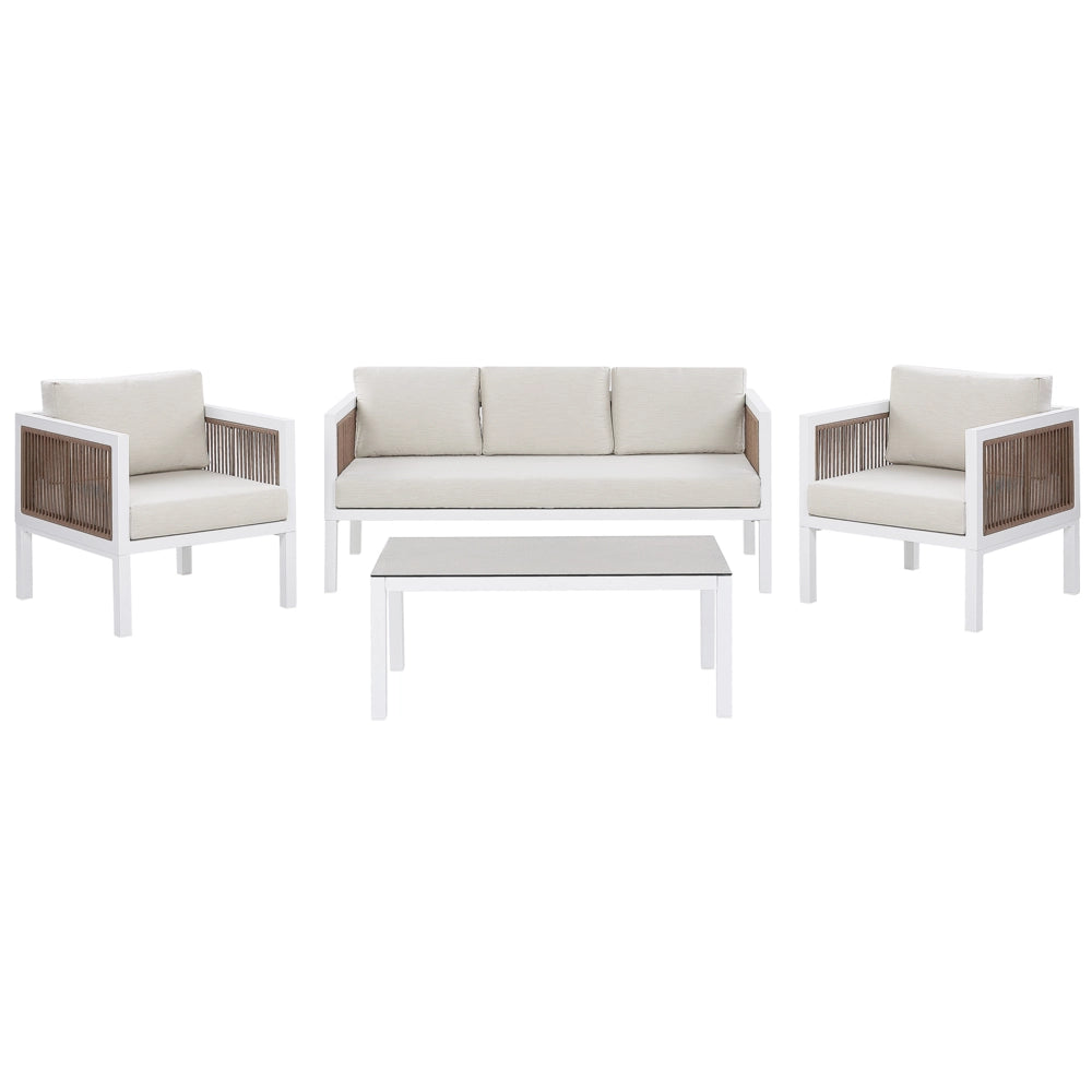 Divano da Giardino 5 Posti Bianco e Marrone Alluminio 5 Posti con Cuscini Moderni