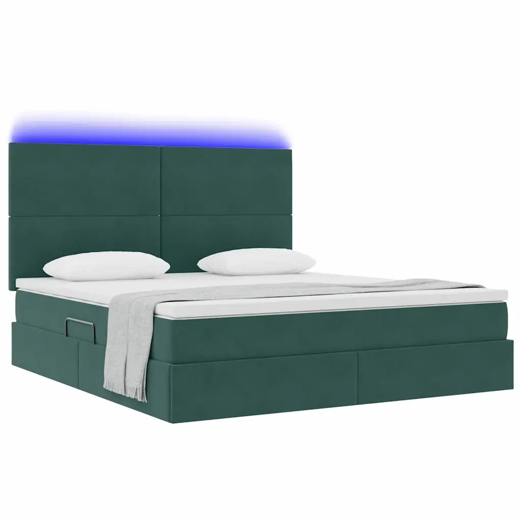Letto con contenitore e LED Verde Scuro 160 x 200 cm Velluto 3372618