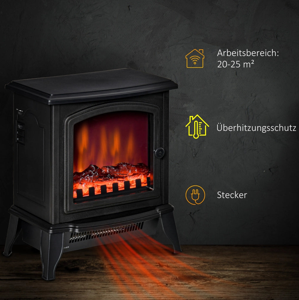 Caminetto Elettrico a LED 2000W con Protezione da Surriscaldamento, Nero, 36,5x24x45,5 cm