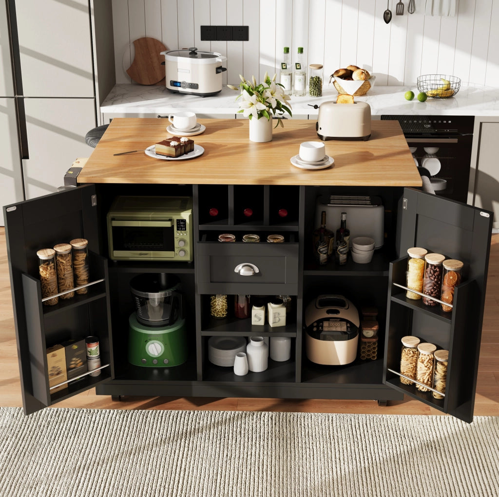 Isola cucina 140x40x93,5 cm in MDF nero con piano ribaltabile e ruote