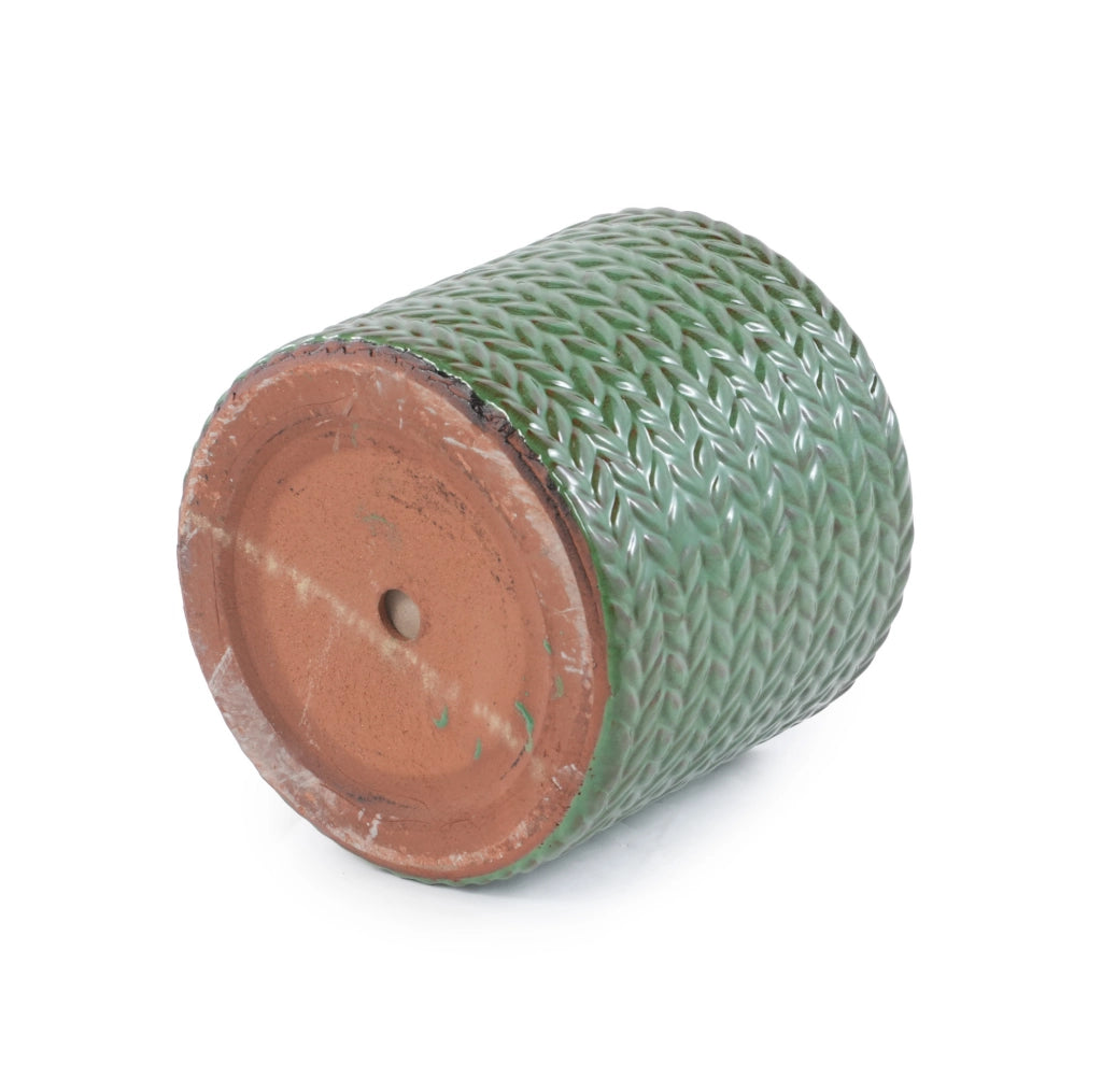 VASO in Ceramica 24,5 cm Verde Oliva con Foro di Drenaggio