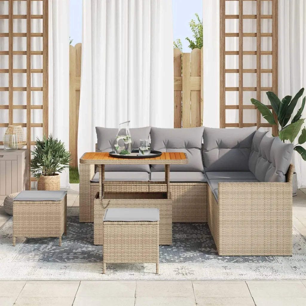Set Divano da Giardino 8 pcs Beige polyrattan