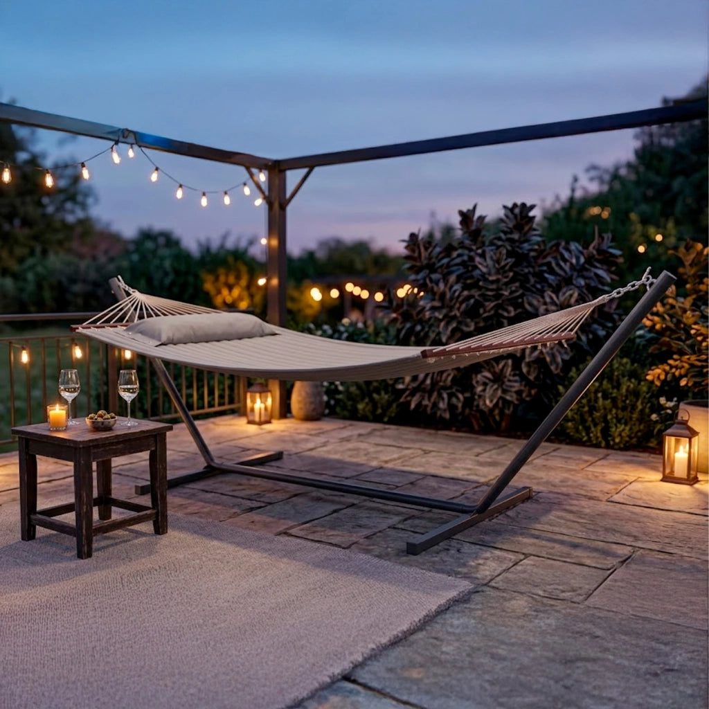 Amaca Con Supporto Ideale Per 2 Persone In Acciaio Per Giardino Terrazzo Balcone Piscina Tessuto Traspirante Resistente Relax Esterno Facile Montaggio 350 x 120 Cm Grigio
