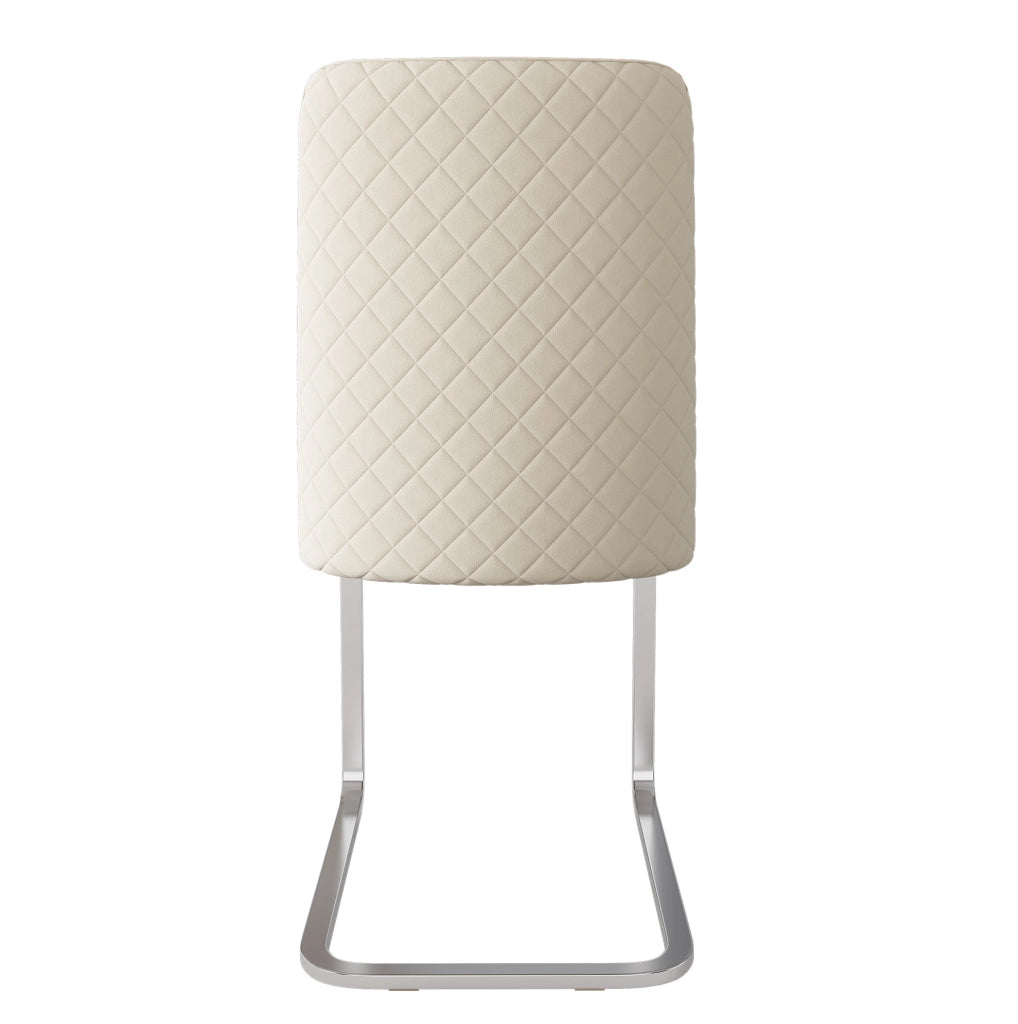 Set di 4 Sedie da Pranzo in Velluto Beige con Schienale a Diamante e Gambe in Metallo Argento