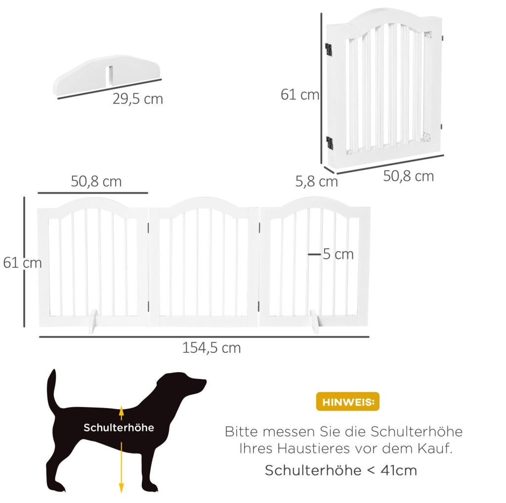 Barriera per cani pieghevole 154,5x29,5x61 cm in legno e MDF bianca