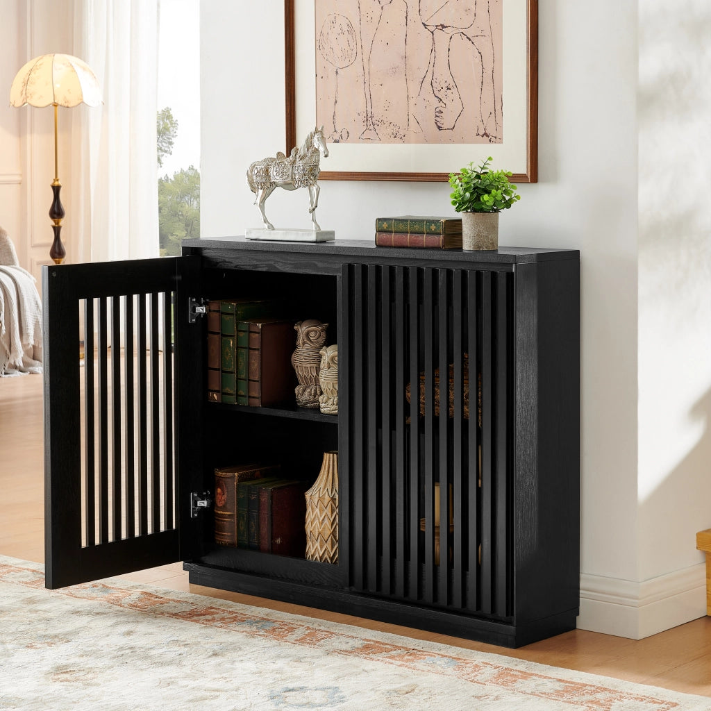 Credenza con ante scanalate e 2 passacavi posteriore in MDF nero 99 × 23.5 × 82.6 cmH