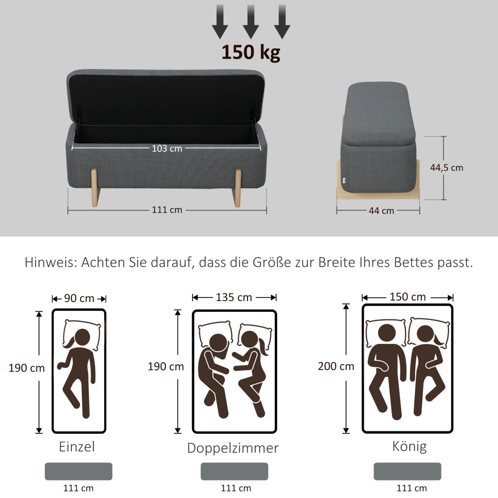 Sgabello con contenitore ¨C Minimal ¨C 111x44x44,5 cm, tessuto, grigio scuro