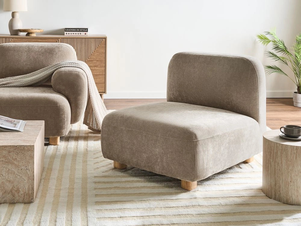 Modulo divano monoposto in tessuto beige gambe in legno stile moderno