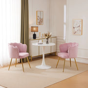 Set di 2 sedie moderne in velluto con design a foglia, gambe in metallo dorato e cuscini decorativi per soggiorno e camera da letto