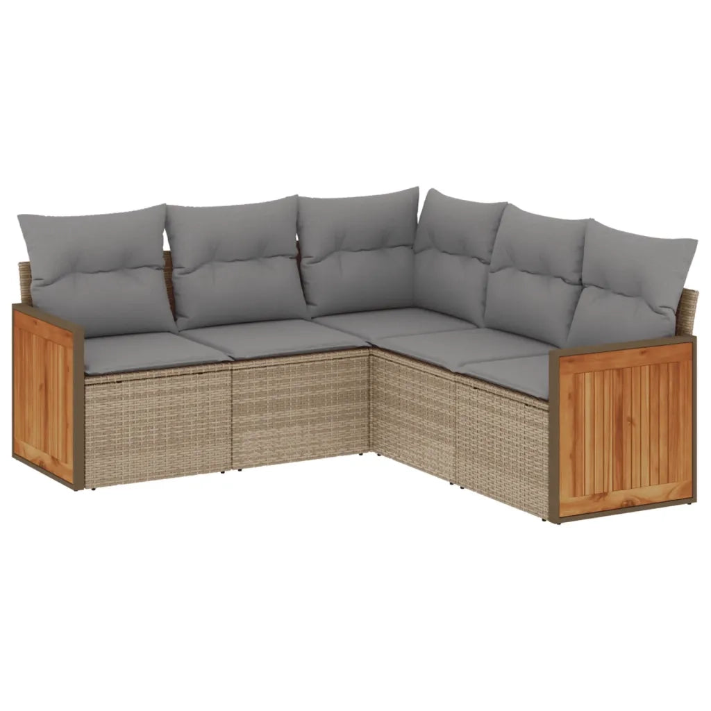 Set Divano da Giardino 5 pz con Cuscini-Sofa da Giardino-Divanetto da esterno Beige in Polyrattan 954327