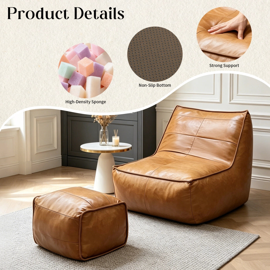 POLTRONA SACCO con pouf, Set 2 pezzi, marrone, tech cloth
