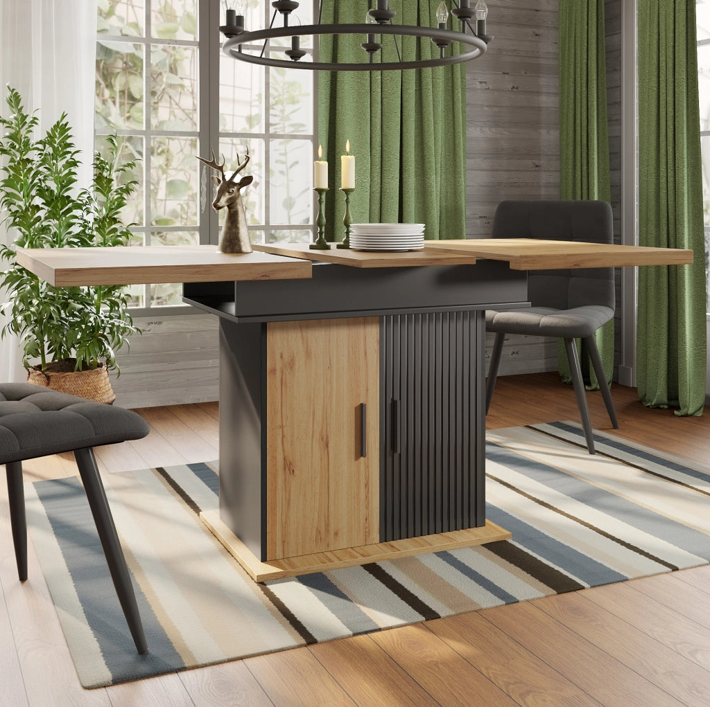 Tavolo da pranzo estensibile 110-140 x 80 x 75 cm MDF nero e legno