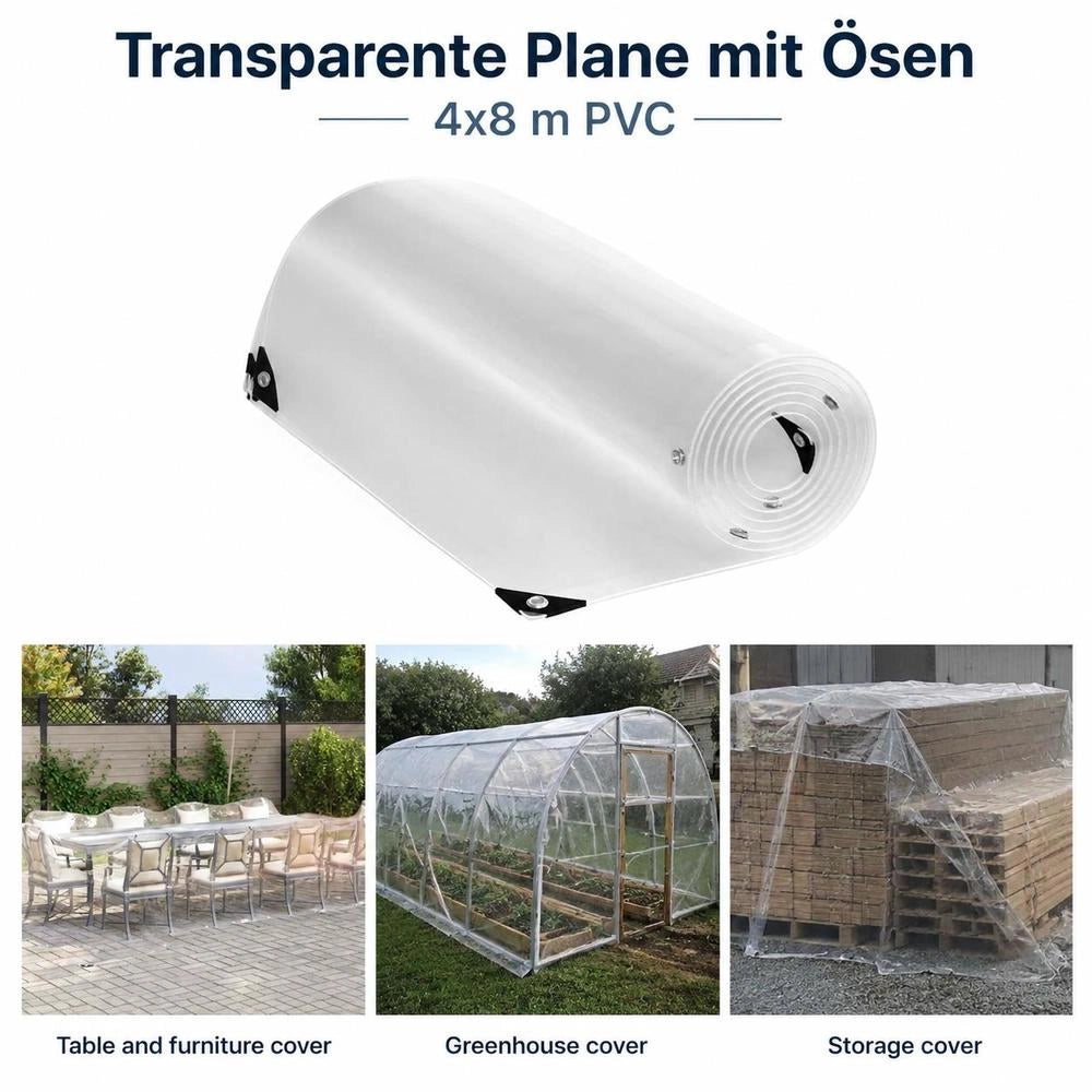 Telo trasparente con occhielli, 4x8 m, in PVC, durevole e versatile, ideale per esterni, giardino e balcone
