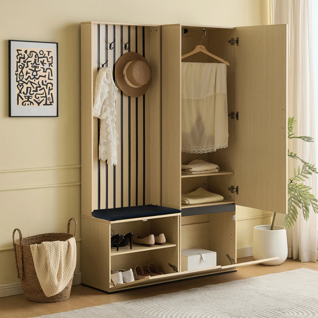 Set guardaroba con specchio e panca in MDF effetto legno