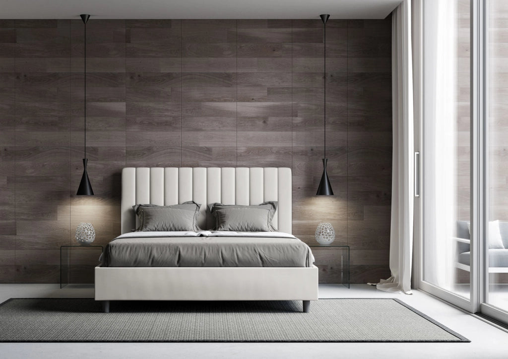 Letto Matrimoniale Francese 140x210 cm con Rete e Contenitore Agueda Bianco