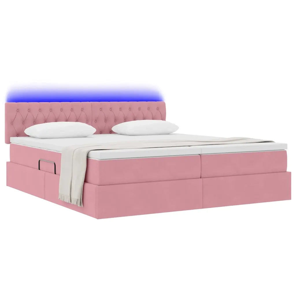 Letto con luci a strisce a LED Rosa 200 x 200 cm Velluto