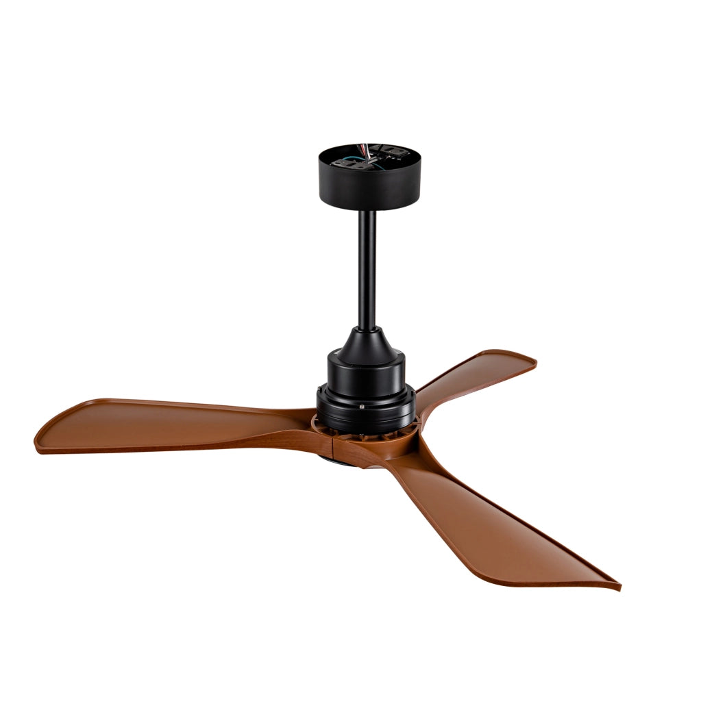 Ventilatore da soffitto ULEVR con luce LED integrata, motore DC reversibile e pale in ABS, nero e noce scuro