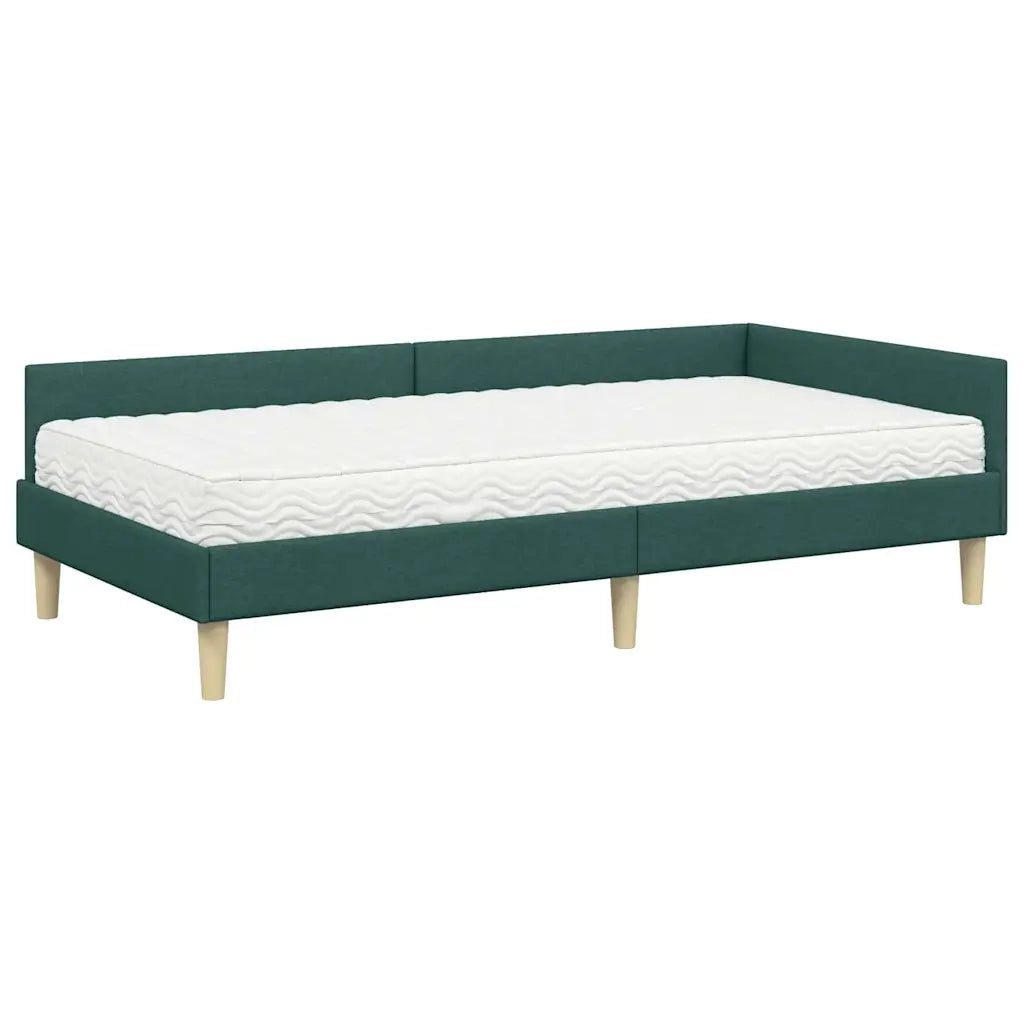 Letto singolo | Letto per adulti | Struttura Letto Angolare con Materasso 2 pcs Verde Tessuto