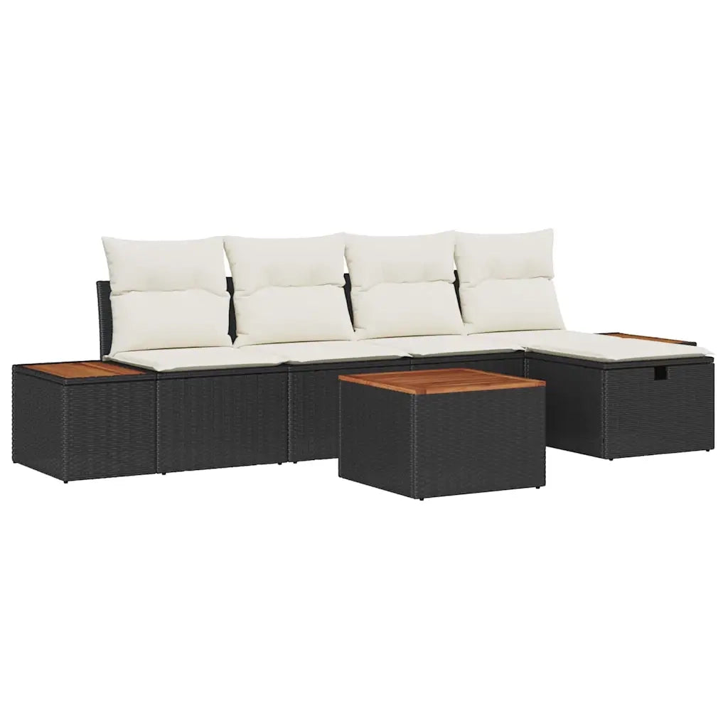Set Divano da Giardino con cuscino 6 pcs Nero polyrattan