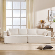 Divano modulare angolare bianco in velluto a coste, design moderno e silhouette curva