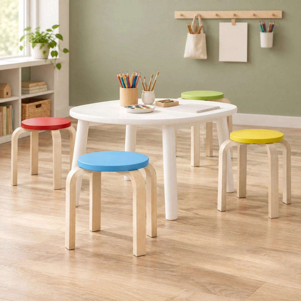 Sgabelli impilabili 36x36x30 cm con piedini antiscivolo in feltro in legno multicolore