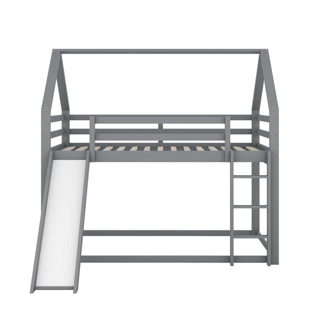 Letto a castello per bambini 140 × 200 cm 4 posti con scivolo e scala; senza materasso; in pino e MDF grigio