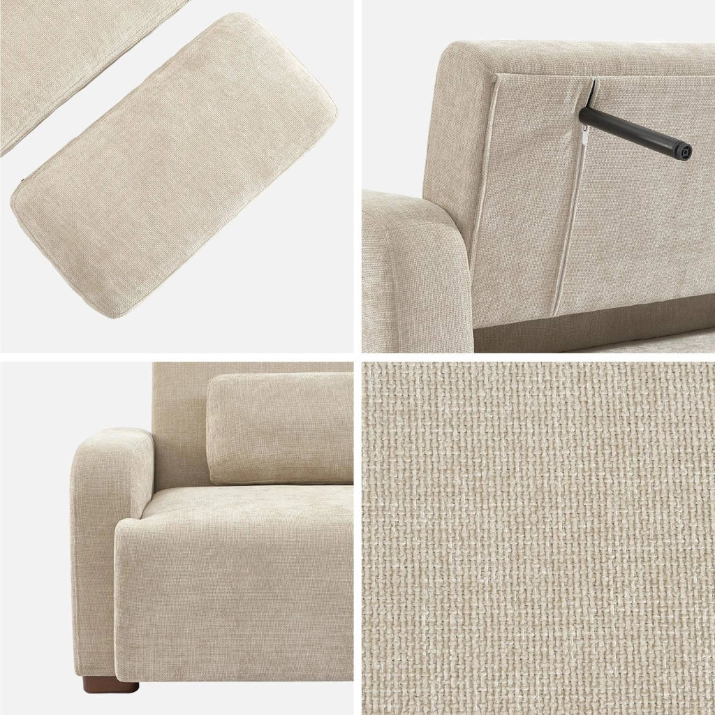 Divano letto in tessuto, 3 posti, beige