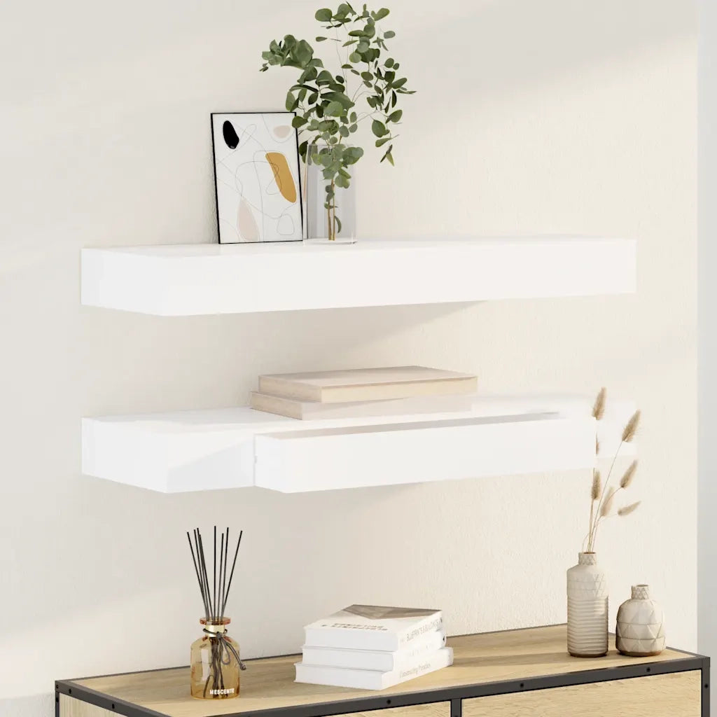 2 pz Mensole | Ripiano | Scaffale con Cassetti Bianco 80 cm