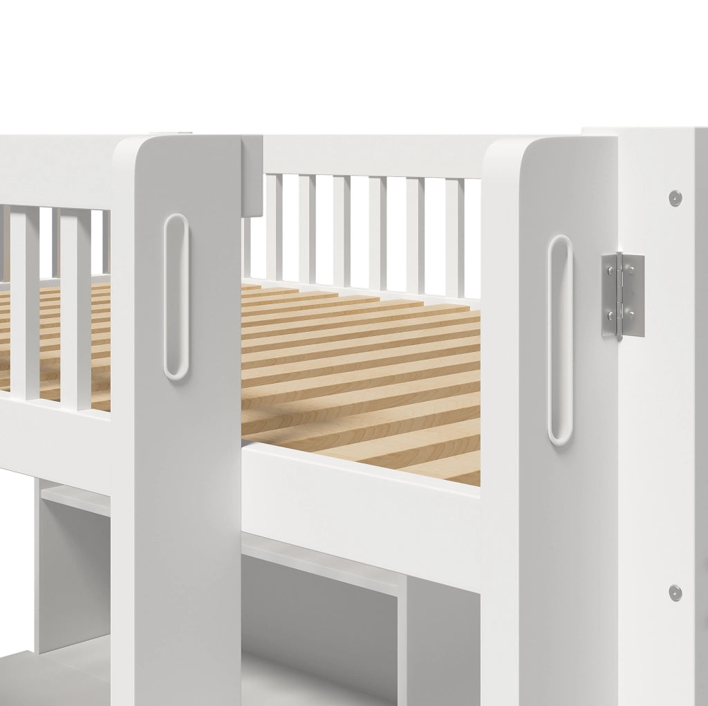 Letto a soppalco 90x200 cm con scrivania e 3 cassetti in pino bianco