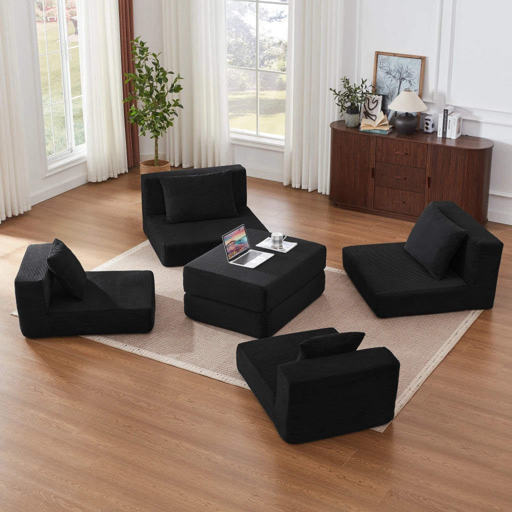 DIVANO modulare 2 posti nero in cord con base antiscivolo