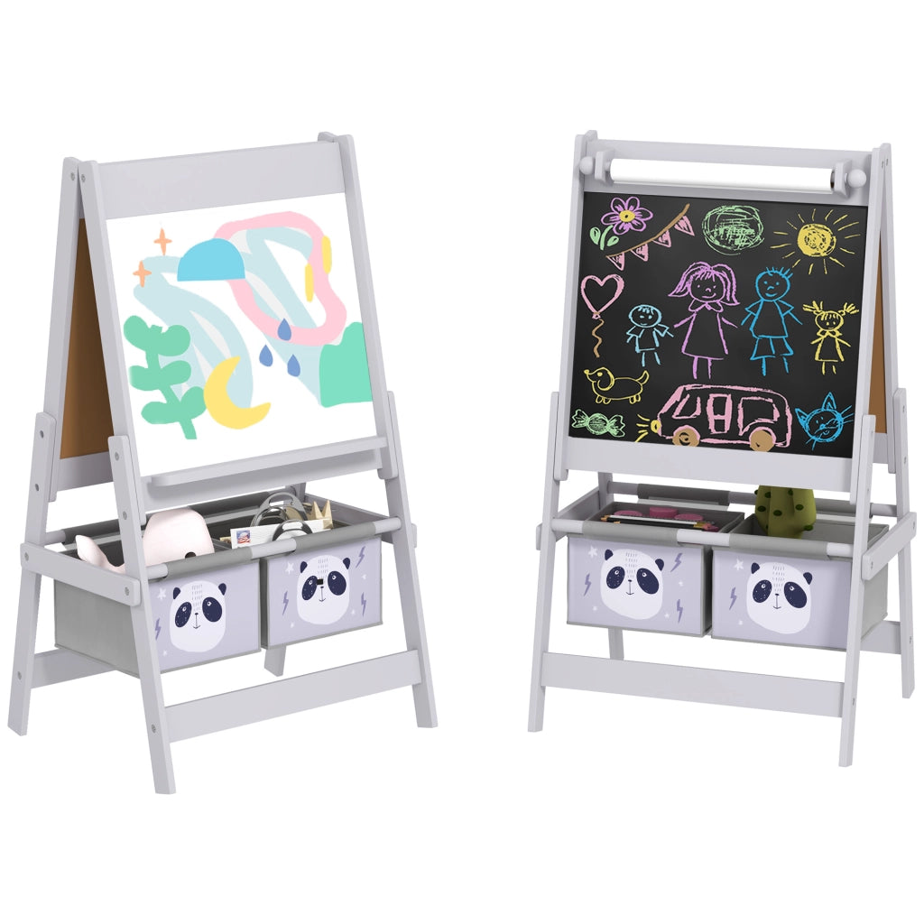 Lavagna Cavalletto 3 in 1 per Bambini ¨C Xylo ¨C Grigio con 2 Contenitori 54x46.5x93cm
