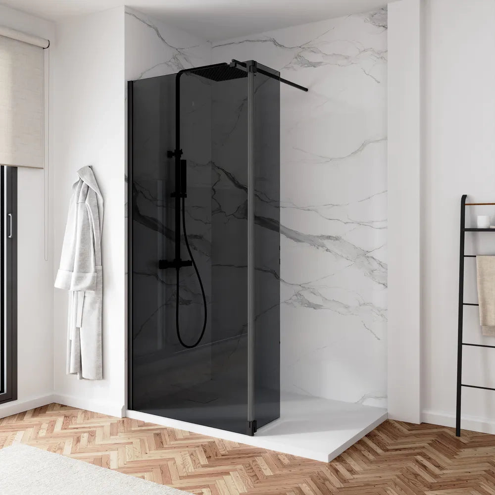 Doccia walk-in 60cm + anta 40cm vetro 8mm fumé profili neri | Keros