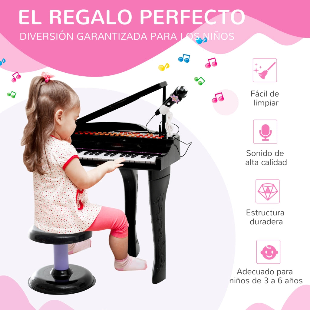 Piano per bambini con microfono e sgabello ¨C Minimal ¨C Nero