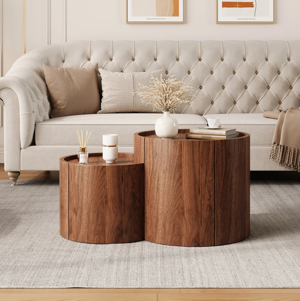 Tavolino da caffè rotondo con contenitore e cassetti 77;5x47;5x40 cm in truciolare noce