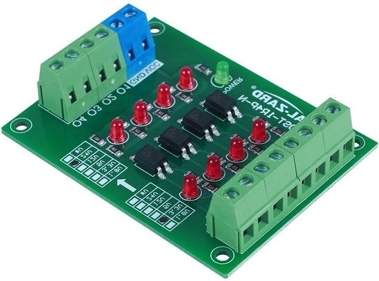 Modulo di isolamento ottico - 4 canali, livello di segnale PLC, trasformatore di tensione - 33 V a 24 V - 5 V a 24 V - 12 V a 33 V - 24 V a 33 V - 24 V a 5 V - 3,3 V a 24 V.