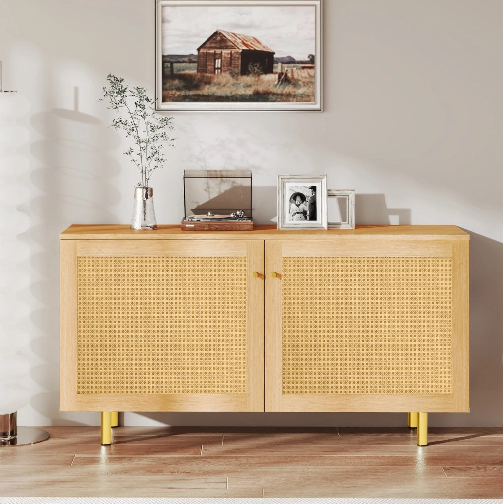 Credenza 2 ante in MDF con rattan intrecciato naturale HAVRYA