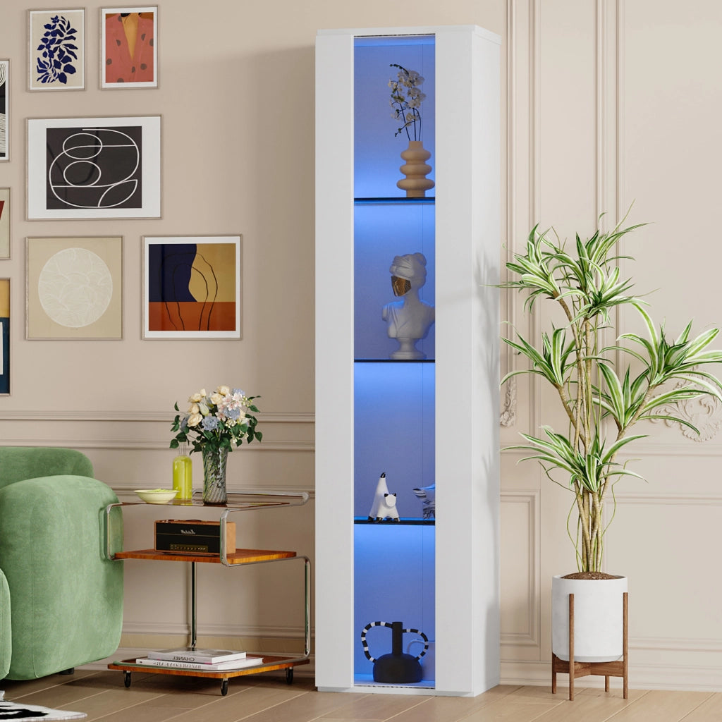 Vetrina 40x29x170 cm a 4 ripiani con LED multicolore controllato via app; bianca