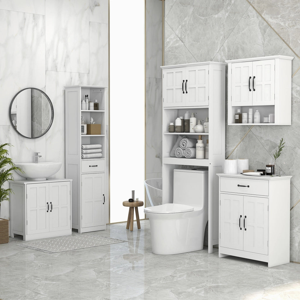 Mobiletto Sospeso per Bagno con 2 Ante e Ripiano Regolabile ¨C Minimal ¨C 66x23x178 Bianco