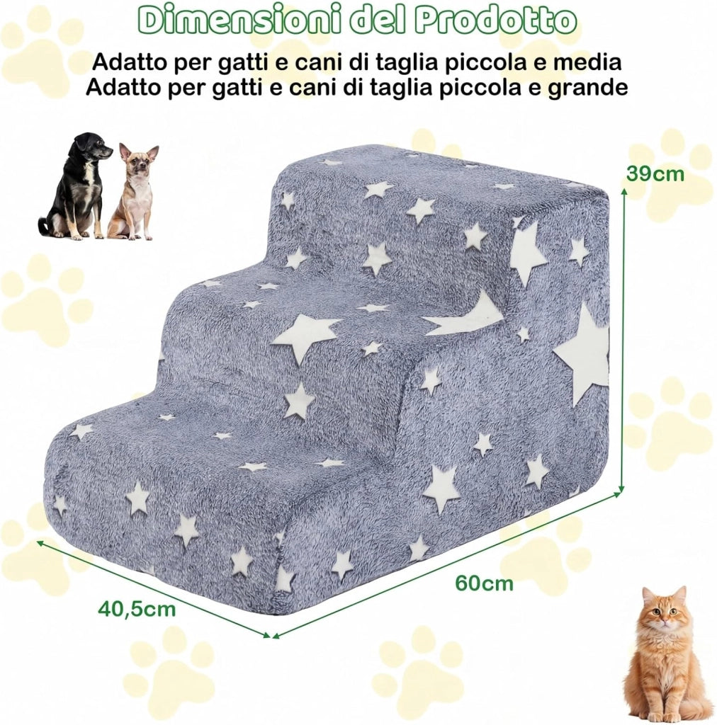 Scaletta per Cani Anziani e Infortunati a 3 Gradini (Taglia 1)
Scala Cane in Schiuma con Fondo Antiscivolo, Rivestimento in Flanella Lavabile, Scala per Letto Alto e Divano