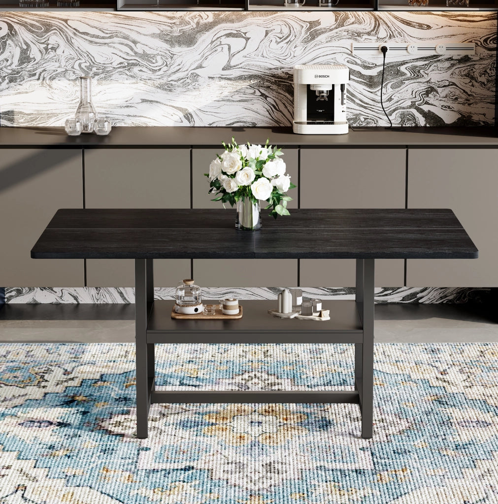 Tavolo da pranzo 160x90x76 cm nero in MDF e metallo, stile industriale, 4-6 persone
