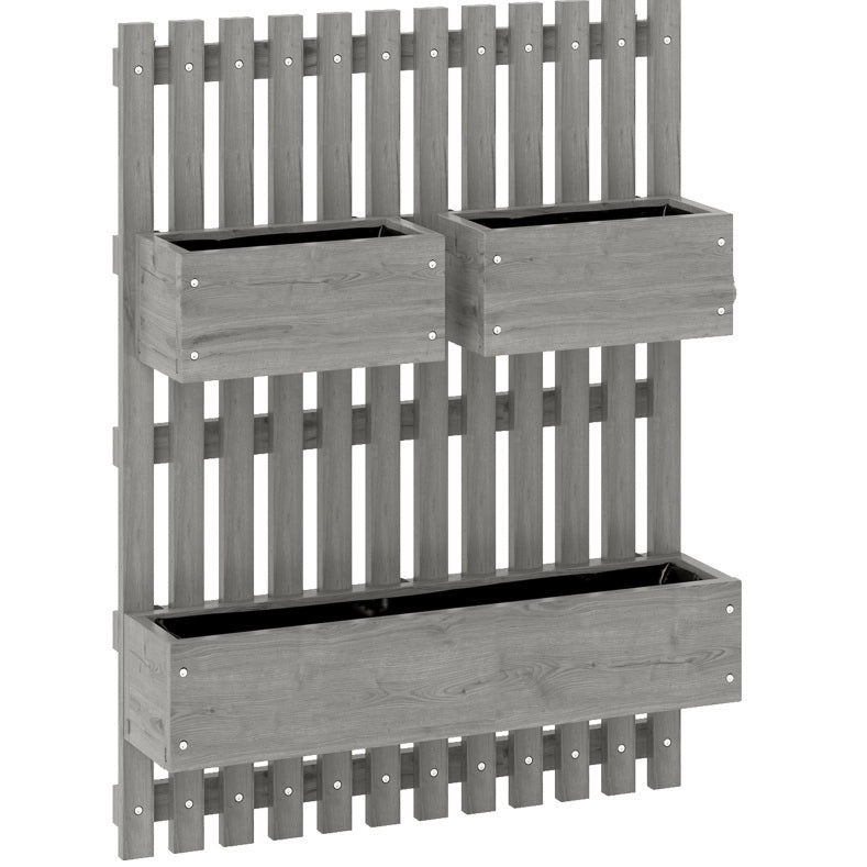 Set 3 fioriere da parete in legno massello 60x16x80 cm, montaggio a muro, spostabili liberamente