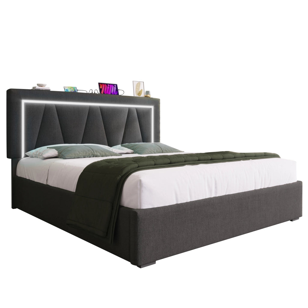 Letto matrimoniale 160x200 con rete a doghe e illuminazione LED