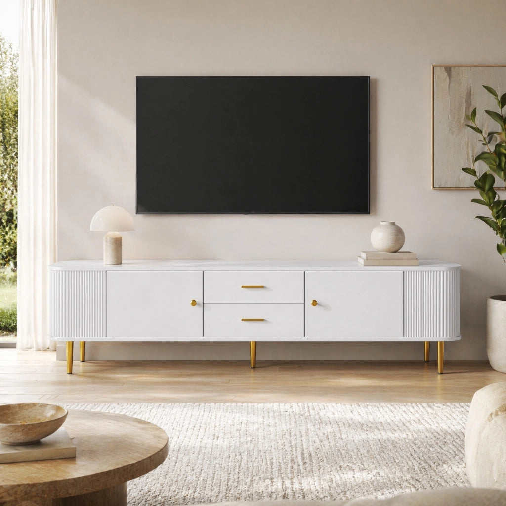 Mobile TV moderno con 2 cassetti e 2 ante bianco