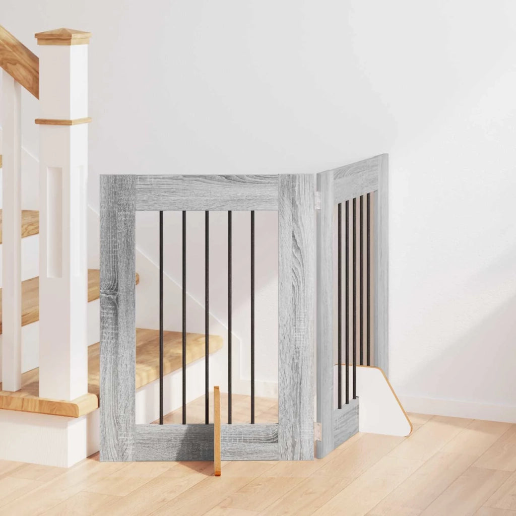Cancello per cani con supporti 2 pz Grigio Sonoma 60 x 60 cm CFW3957009